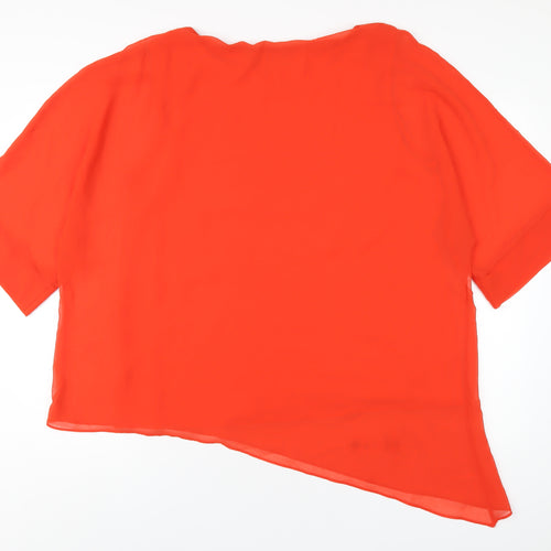 Roman Womens Orange Polyester Basic T-Shirt Size L Round Neck