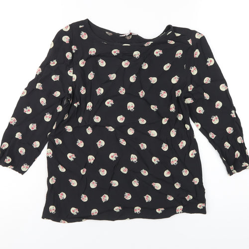 Cath Kidston Womens Black Geometric Viscose Basic T-Shirt Size 6 Round Neck