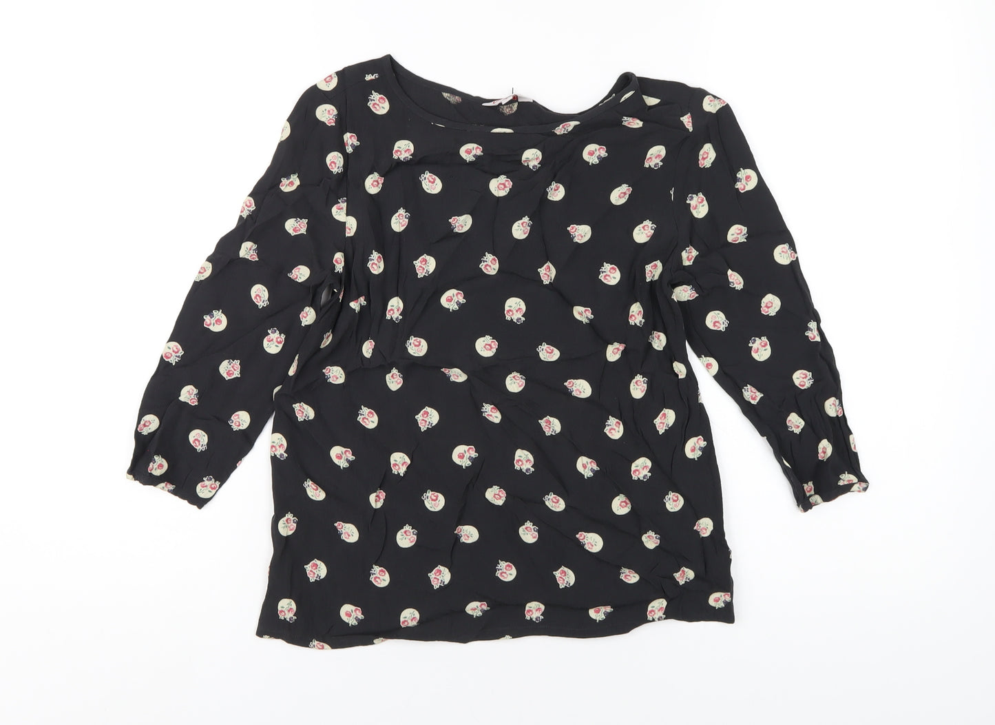 Cath Kidston Womens Black Geometric Viscose Basic T-Shirt Size 6 Round Neck