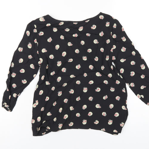 Cath Kidston Womens Black Geometric Viscose Basic T-Shirt Size 6 Round Neck