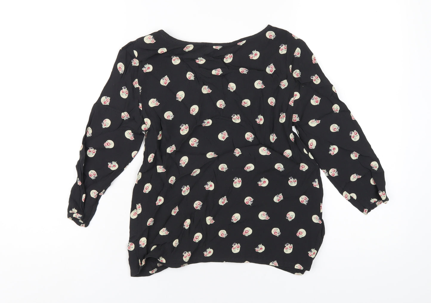 Cath Kidston Womens Black Geometric Viscose Basic T-Shirt Size 6 Round Neck