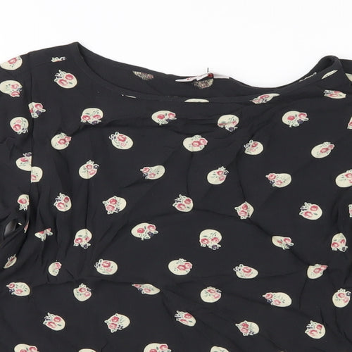 Cath Kidston Womens Black Geometric Viscose Basic T-Shirt Size 6 Round Neck