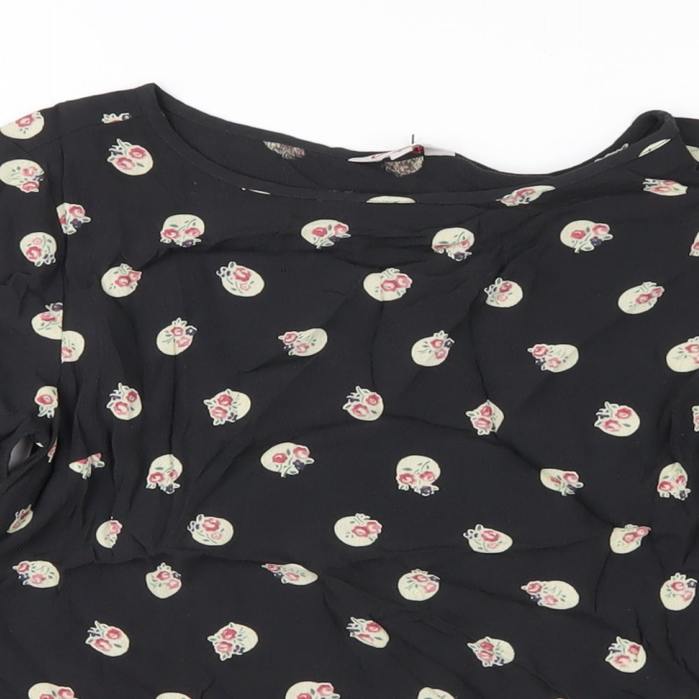 Cath Kidston Womens Black Geometric Viscose Basic T-Shirt Size 6 Round Neck
