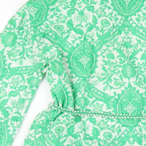 Zara Womens Green Geometric Cotton Shirt Dress Size M Collared Button