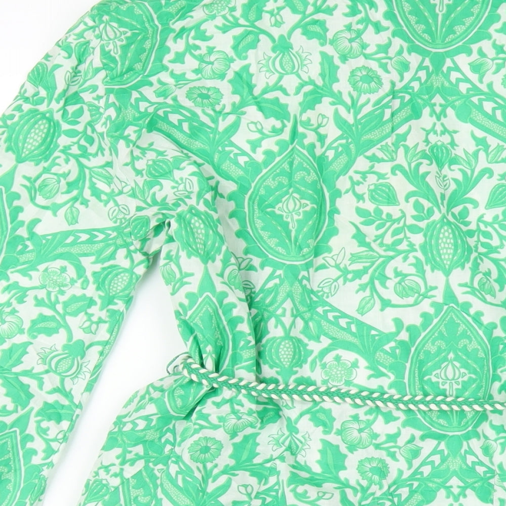 Zara Womens Green Geometric Cotton Shirt Dress Size M Collared Button