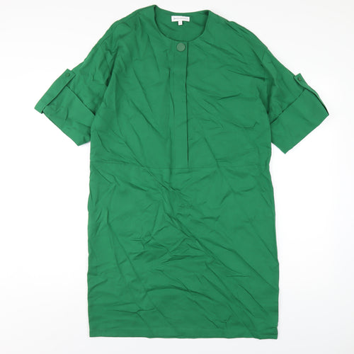 Warehouse Womens Green Viscose A-Line Size 8 Round Neck Button