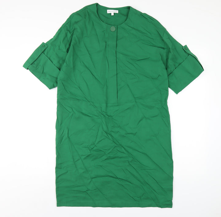 Warehouse Womens Green Viscose A-Line Size 8 Round Neck Button