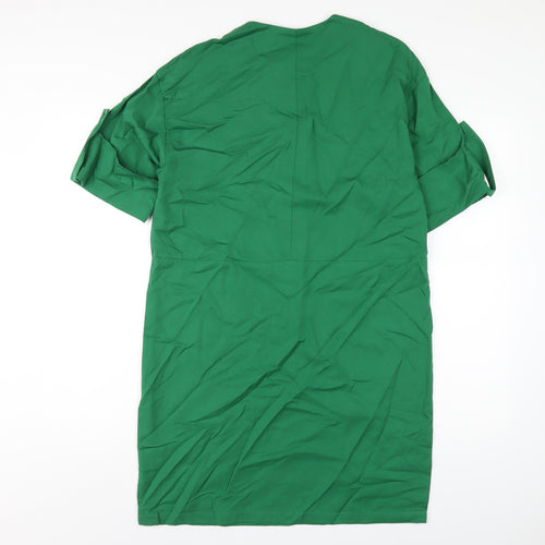 Warehouse Womens Green Viscose A-Line Size 8 Round Neck Button