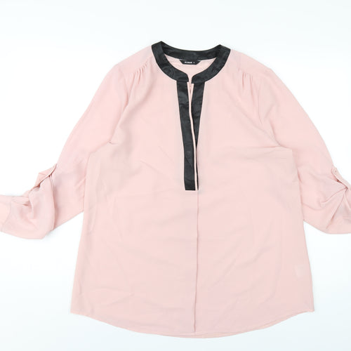 Roman Womens Pink Polyester Basic Blouse Size 12 V-Neck