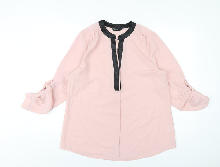 Roman Womens Pink Polyester Basic Blouse Size 12 V-Neck