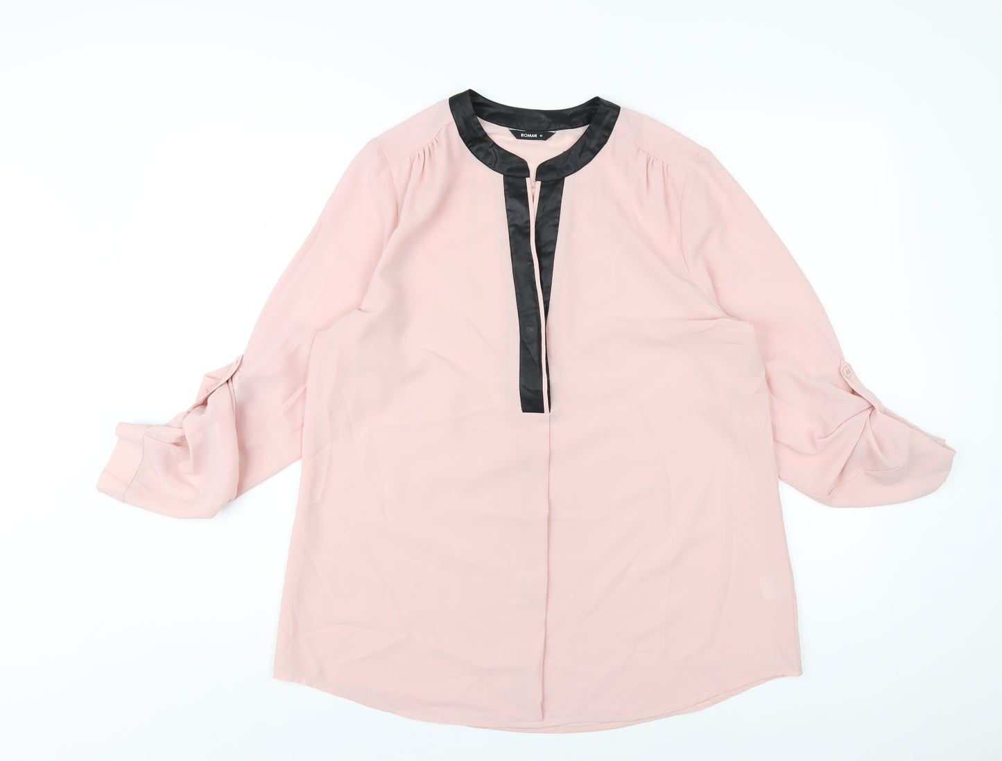 Roman Womens Pink Polyester Basic Blouse Size 12 V-Neck