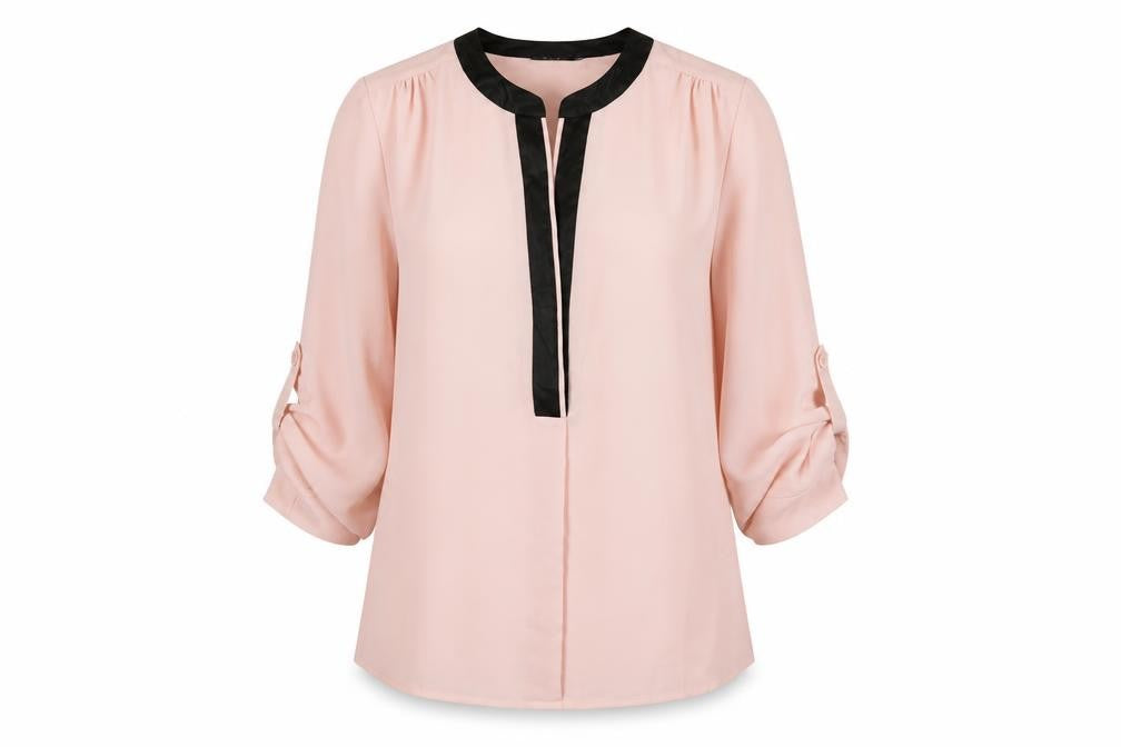 Roman Womens Pink Polyester Basic Blouse Size 12 V-Neck