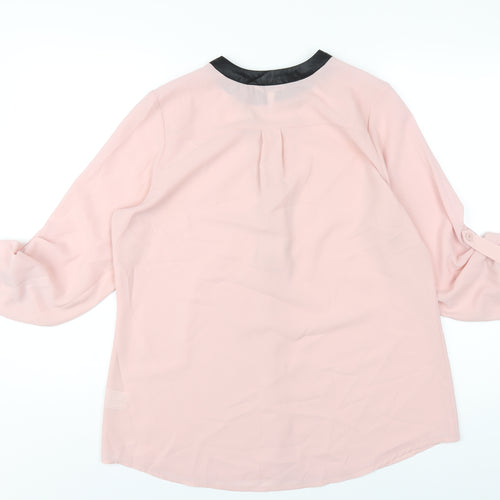 Roman Womens Pink Polyester Basic Blouse Size 12 V-Neck