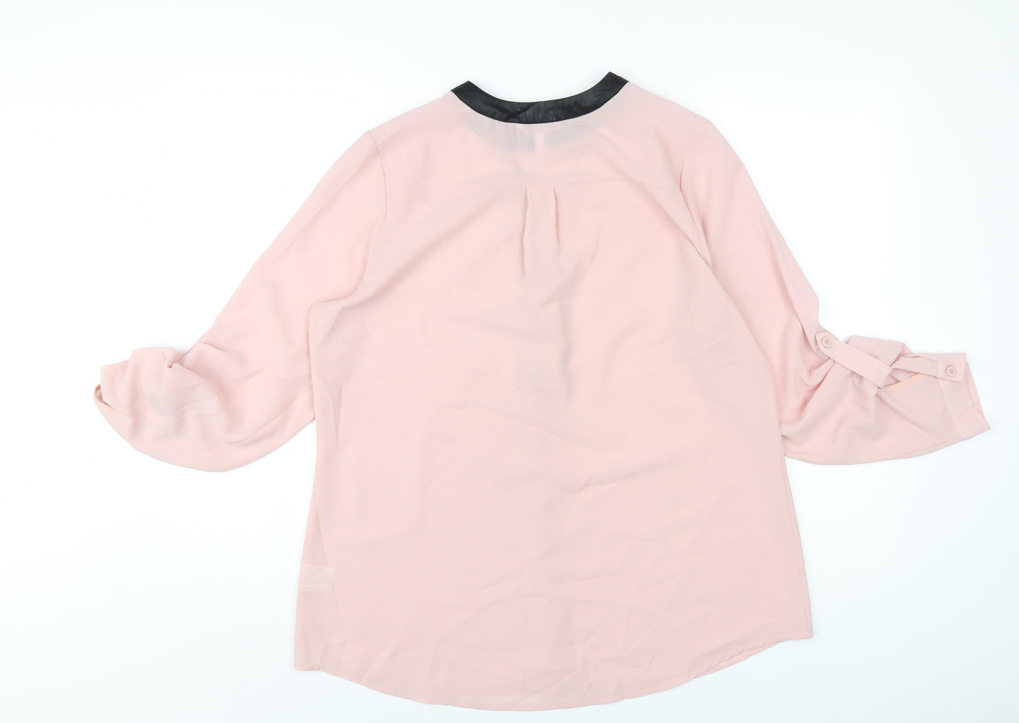 Roman Womens Pink Polyester Basic Blouse Size 12 V-Neck