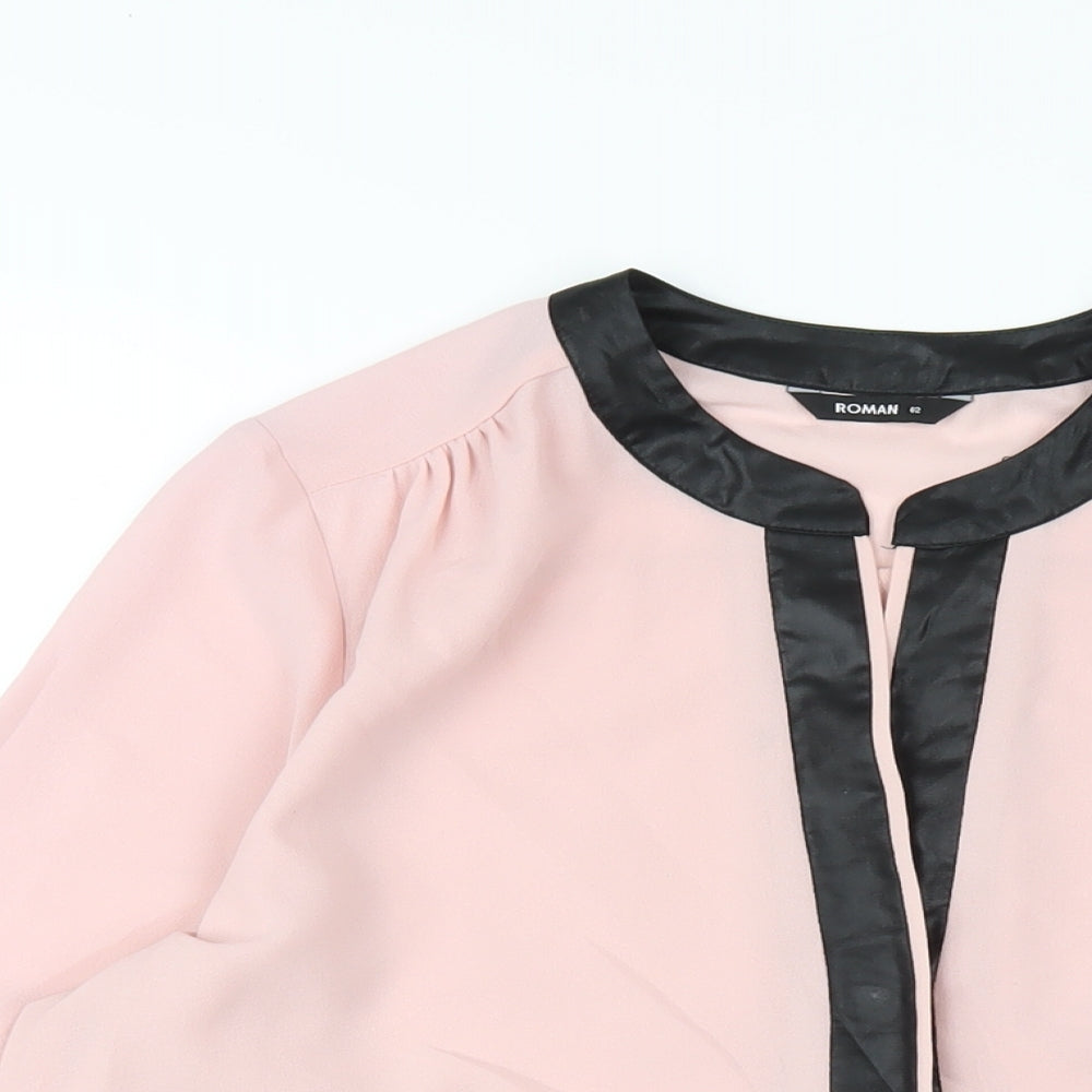 Roman Womens Pink Polyester Basic Blouse Size 12 V-Neck