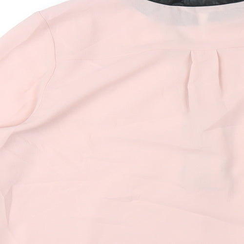 Roman Womens Pink Polyester Basic Blouse Size 12 V-Neck