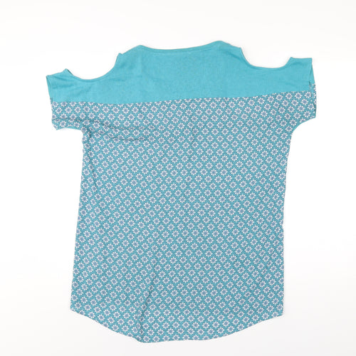 NEXT Womens Blue Geometric Polyester Basic T-Shirt Size 14 Round Neck