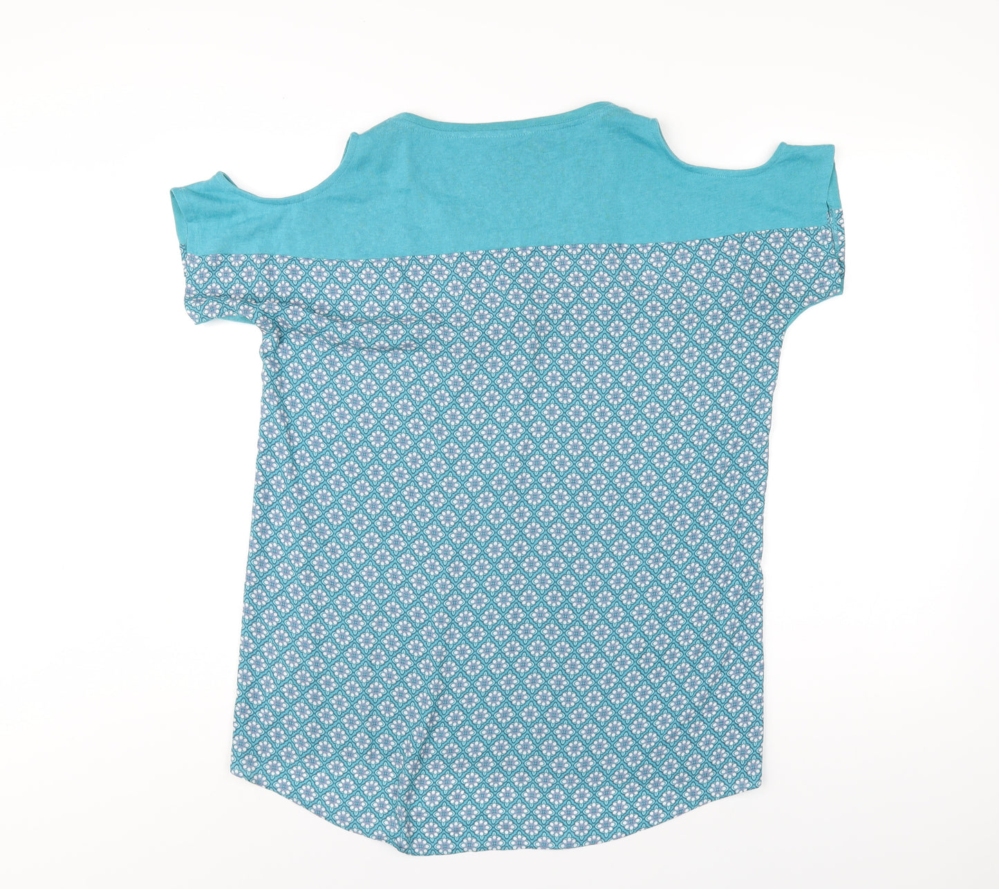 NEXT Womens Blue Geometric Polyester Basic T-Shirt Size 14 Round Neck