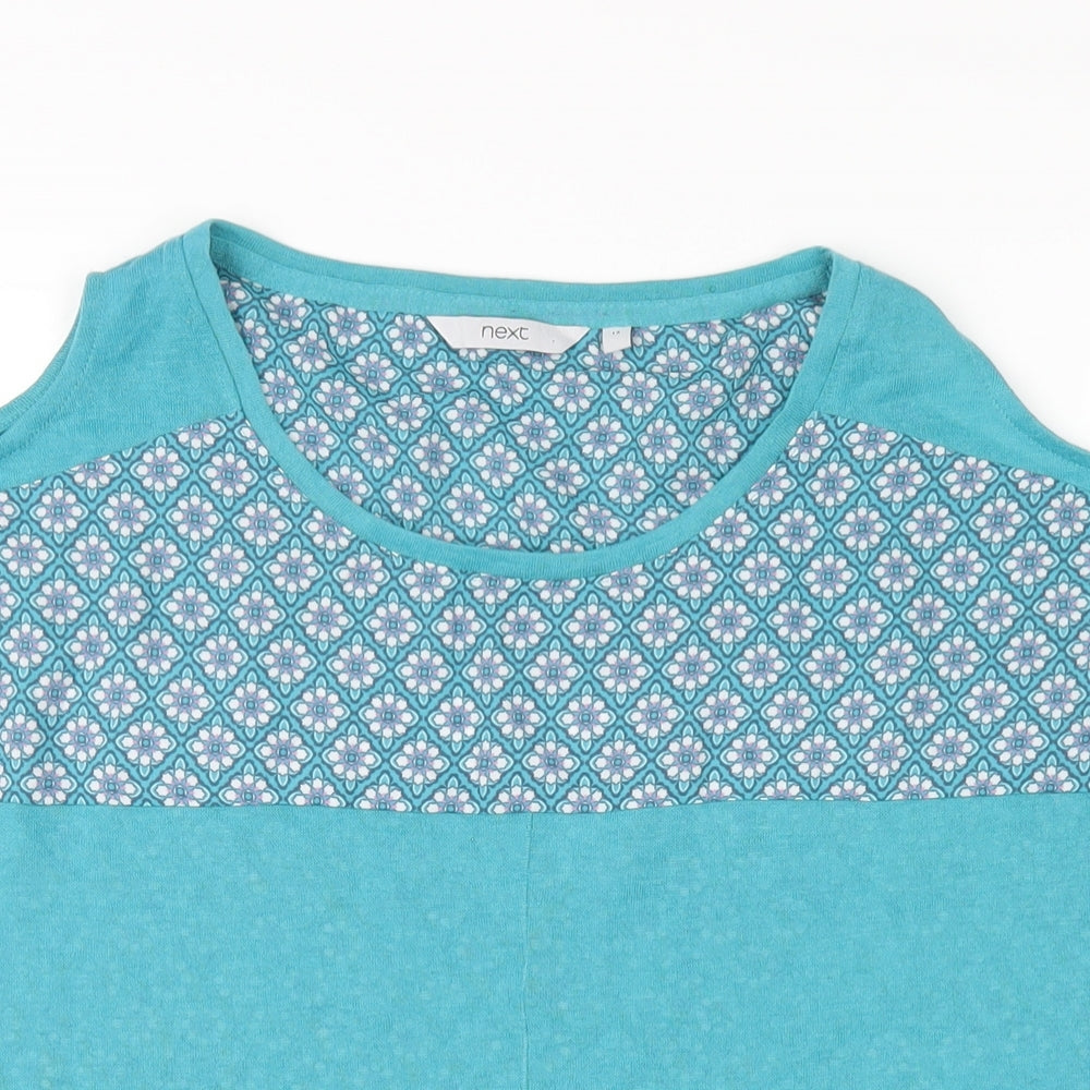 NEXT Womens Blue Geometric Polyester Basic T-Shirt Size 14 Round Neck