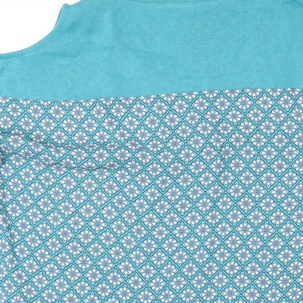 NEXT Womens Blue Geometric Polyester Basic T-Shirt Size 14 Round Neck
