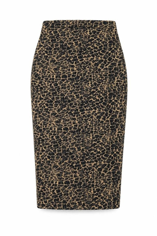 Front view of ASOS women’s brown geometric polyester straight & pencil skirt, size UK 8