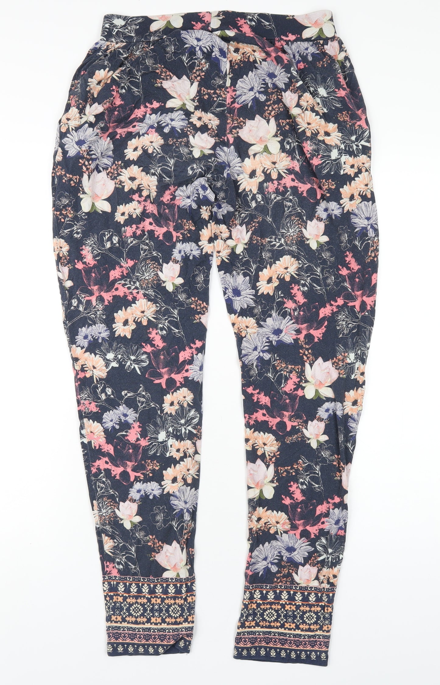 Warehouse Womens Multicoloured Geometric Viscose Trousers Size 8 L30 in Regular