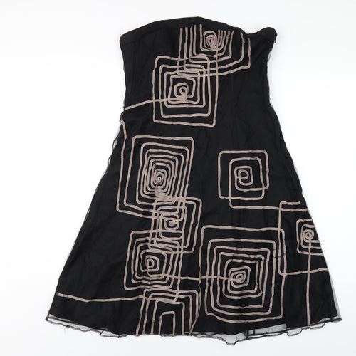 Coast Womens Black Geometric Polyester A-Line Size 14 Square Neck Zip