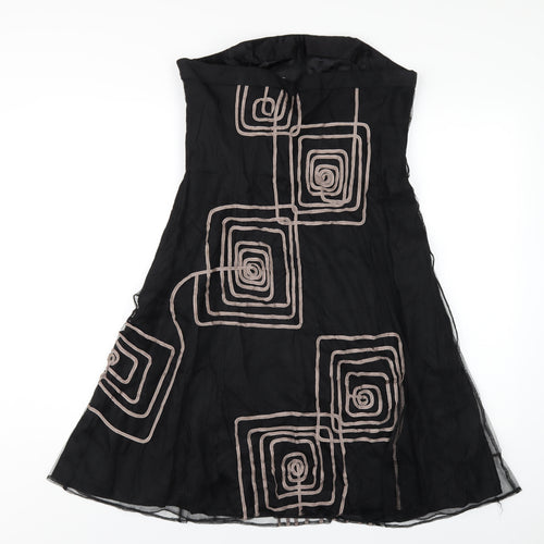 Coast Womens Black Geometric Polyester A-Line Size 14 Square Neck Zip