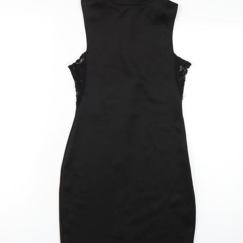 PRETTYLITTLETHING Womens Black Polyester Bodycon Size 6 Mock Neck Zip