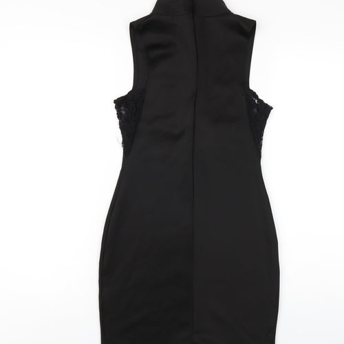 PRETTYLITTLETHING Womens Black Polyester Bodycon Size 6 Mock Neck Zip