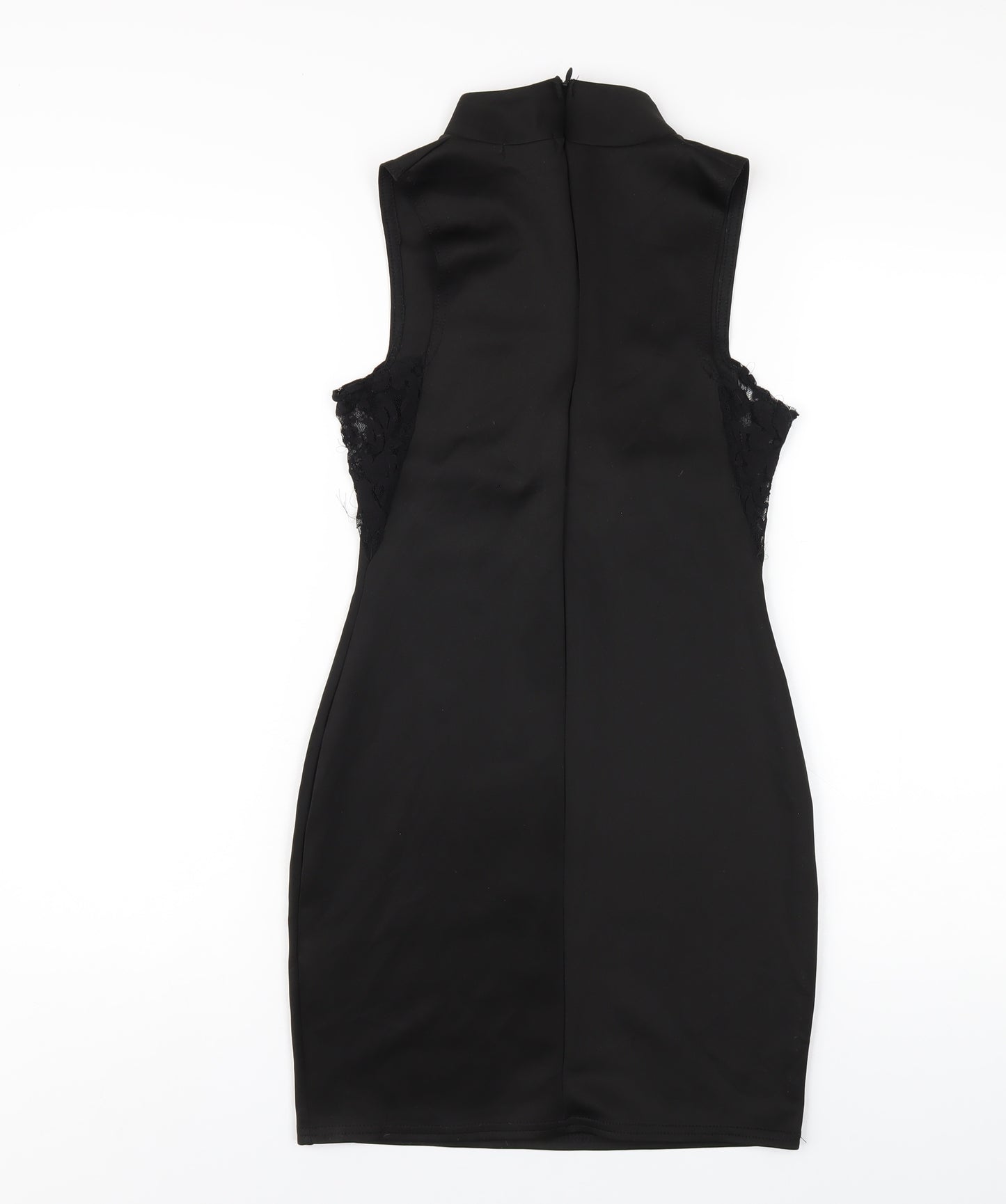 PRETTYLITTLETHING Womens Black Polyester Bodycon Size 6 Mock Neck Zip