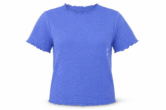 Front view of Next women’s blue polyester basic t-shirt, size UK 14, round neck