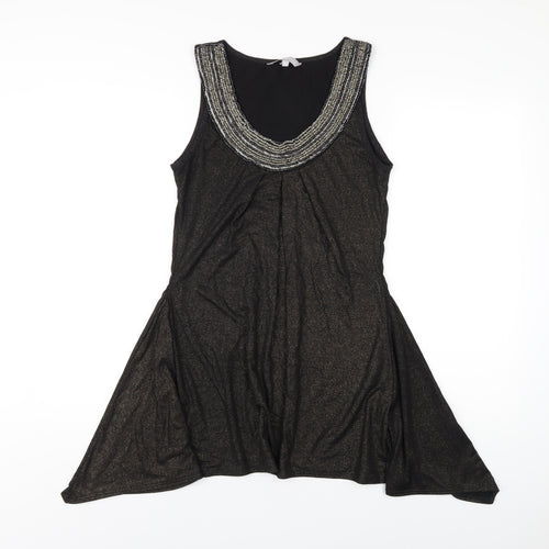 Red Herring Womens Black Polyester A-Line Size 12 Scoop Neck Pullover - Beaded Neckline
