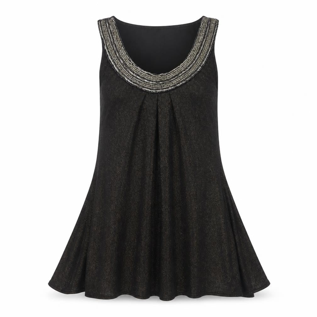 Front view of Red Herring women’s black polyester a-line, size UK 12, scoop neck pullover - beaded neckline