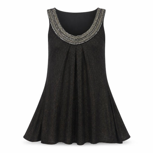 Front view of Red Herring women’s black polyester a-line, size UK 12, scoop neck pullover - beaded neckline