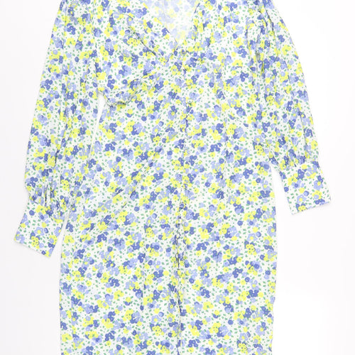 Boohoo Womens Multicoloured Floral Polyester A-Line Size 10 V-Neck Button