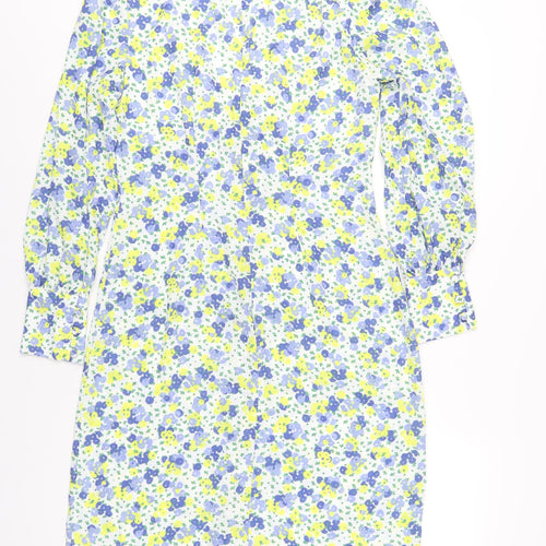 Boohoo Womens Multicoloured Floral Polyester A-Line Size 10 V-Neck Button