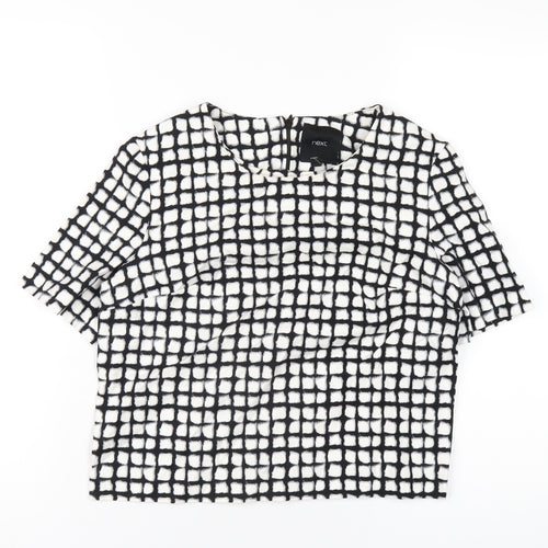 NEXT Womens White Geometric Cotton Cropped T-Shirt Size 8 Round Neck