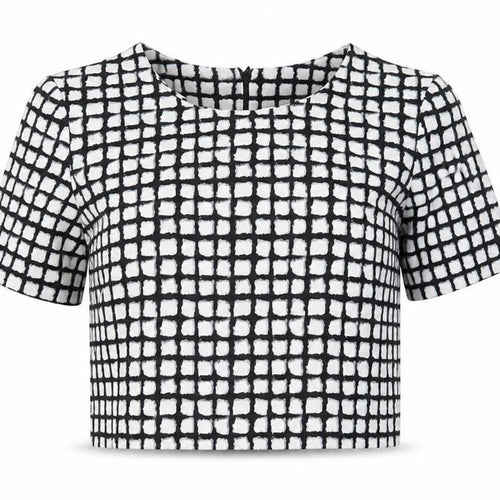 NEXT Womens White Geometric Cotton Cropped T-Shirt Size 8 Round Neck