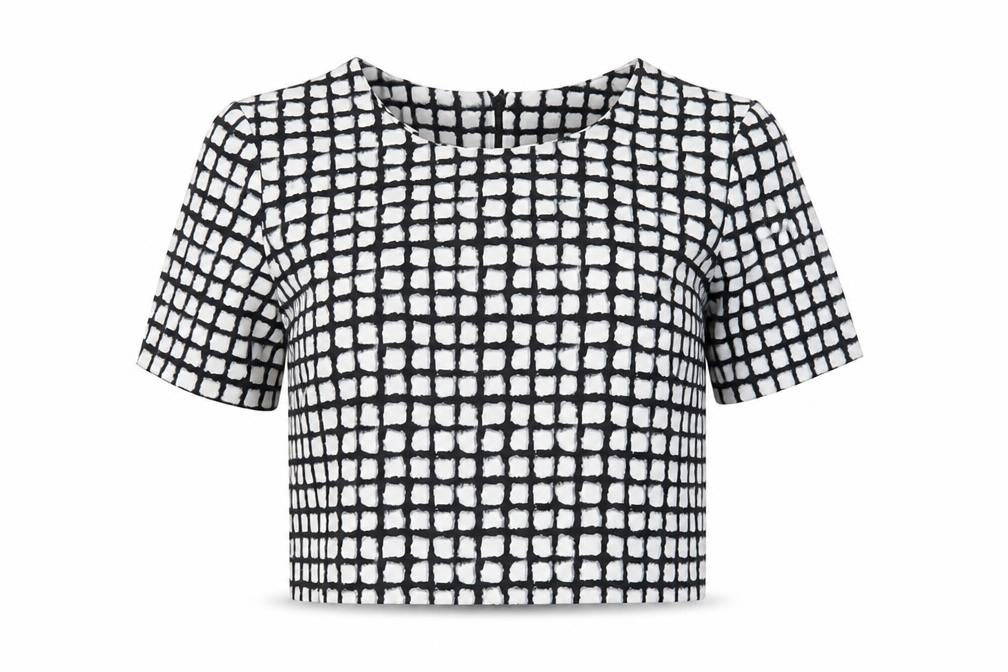 NEXT Womens White Geometric Cotton Cropped T-Shirt Size 8 Round Neck