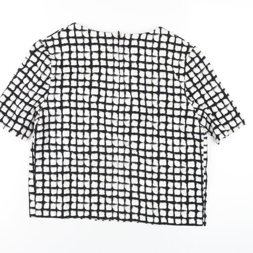NEXT Womens White Geometric Cotton Cropped T-Shirt Size 8 Round Neck