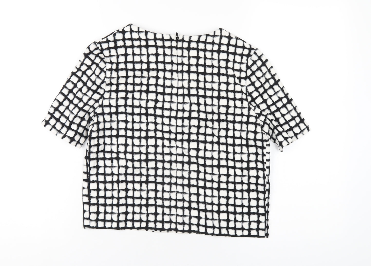 NEXT Womens White Geometric Cotton Cropped T-Shirt Size 8 Round Neck