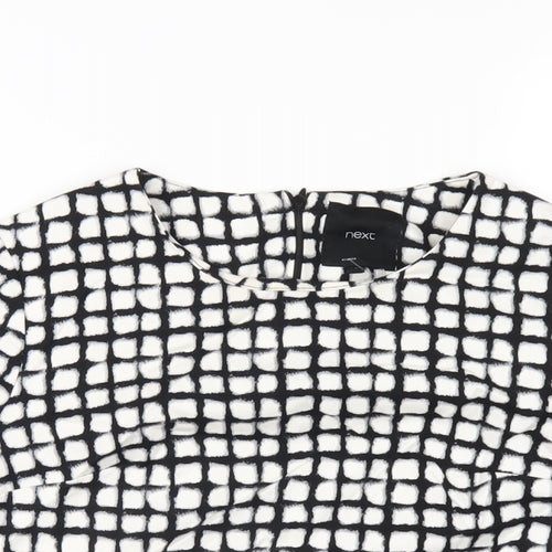 NEXT Womens White Geometric Cotton Cropped T-Shirt Size 8 Round Neck