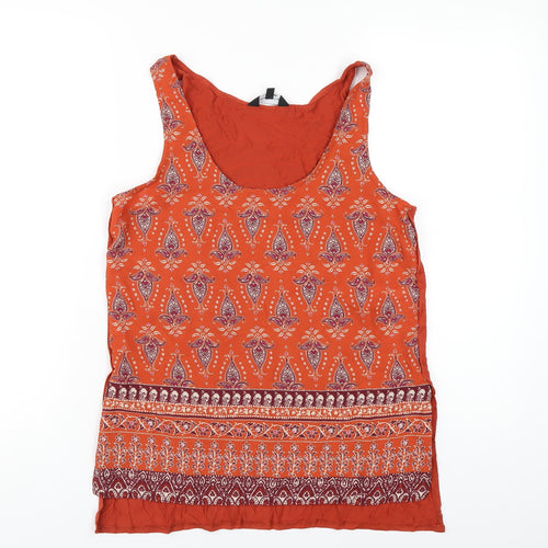 New Look Womens Orange Geometric Polyester Basic Tank Size 10 Scoop Neck