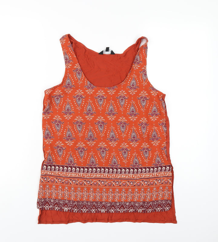 New Look Womens Orange Geometric Polyester Basic Tank Size 10 Scoop Neck