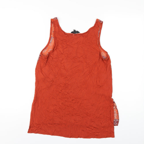 New Look Womens Orange Geometric Polyester Basic Tank Size 10 Scoop Neck