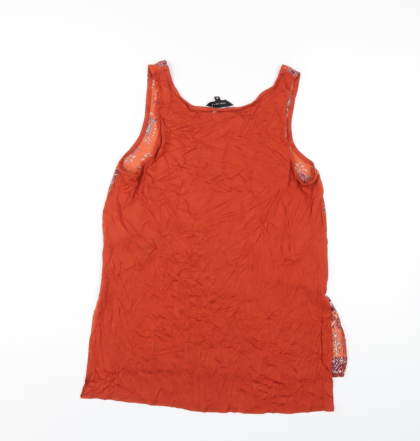 New Look Womens Orange Geometric Polyester Basic Tank Size 10 Scoop Neck