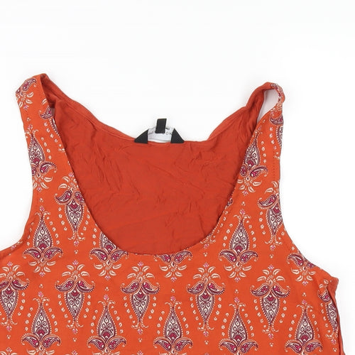 New Look Womens Orange Geometric Polyester Basic Tank Size 10 Scoop Neck