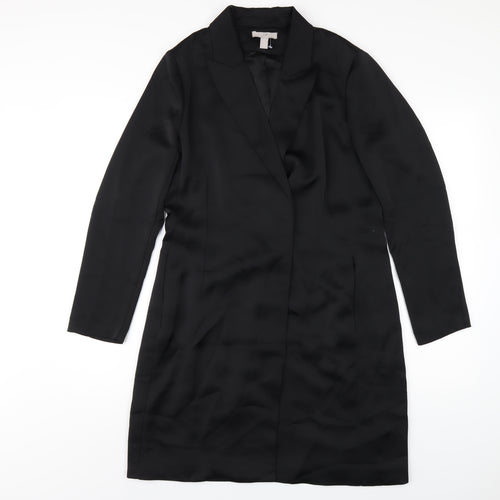 H&M Womens Black Polyester Jacket Dress Size 12 Collared Snap