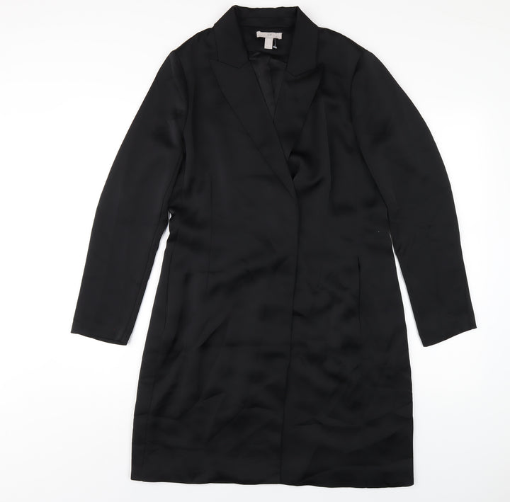 H&M Womens Black Polyester Jacket Dress Size 12 Collared Snap